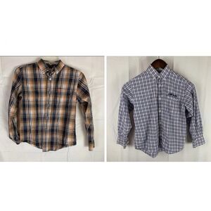 Lot 2 Cinch Shirt Youth‎ Medium 10 Orange Blue Button Long Sleeve Cotton Western